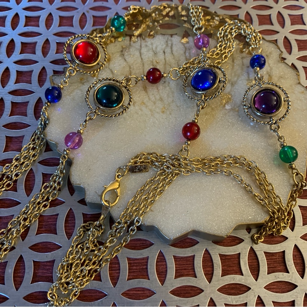 Lady Remington Gold Tone Multicolor Gemstone Necklace